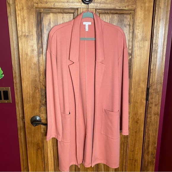 Blush Pink Rose Long Cozy Duster Cardigan with Pockets Sz M - Picture 3 of 10